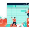 Grafica di persone che lavorano con excel