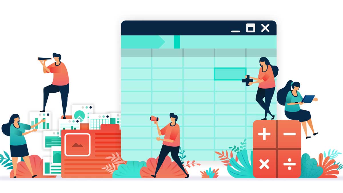 Grafica di persone che lavorano con excel